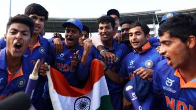 LION'S ROAR: Charged up India Under-19 players celebrate India's win against England in the Under-19 World Cup 2022&amp;nbsp;&amp;nbsp;