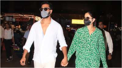 Katrina Kaif and Vicky Kaushal walked hand-in-hand as they were snapped at the Mumbai airport together. The couple was back at the bay from their romantic getaway&amp;nbsp;