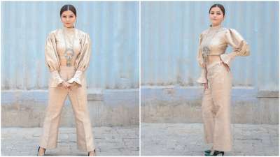 Rubina Dilaik outshines her mesmerizing look in a pastel gold co-ord set as the actress posted her pictures on her Instagram handle.