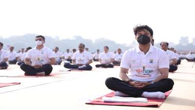 Jyotiraditya Scindia, Minister of Civil Aviation attends the Yog Prabha event&amp;nbsp; organized by the Airports Authority of India at Safdarjung Airport.&amp;nbsp;