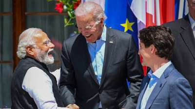 Munich: Prime Minister Narendra Modi with USA President Joe Biden and Prime Minister of Canada Justin Trudeau, at G-7 Summit, in Germany.&amp;nbsp;