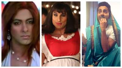 From Salman Khan, Saif Ali Khan to Ayushmann Khurrana, Bollywood actors played versatile roles including dressing up as women in their films to win over fans.