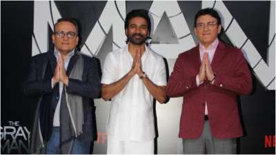 The Gray Man premiere was organised in Mumbai on July 20 and Dhanush joined the film directors Anthony and Joe Russo at the event
