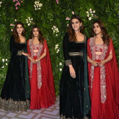 Kriti Sanon and Nupur Sanon clicked outside their residence where Kriti threw a star-studded Diwali party. The due looked ravishing in traditional attires. While Kriti wore a black Anarkali suit, Nupur rocked in a red indo western outfit.