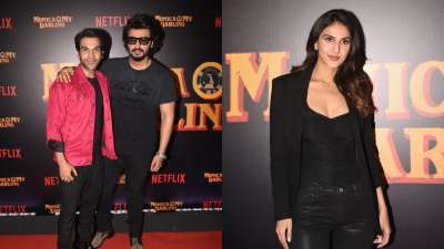 Arjun Kapoor kept it casual and arrived for the event with shades on. He posed for a picture with Rajkummar Rao and both looked charming. On the other hand, Vaani Kapoor looked absolutely stunning at the event.