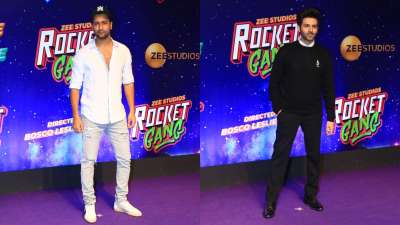 Vicky Kaushal and Kartik Aaryan looked absolutely charming as they arrived at the screening event of Bosco Martis directorial, Rocket Gang.