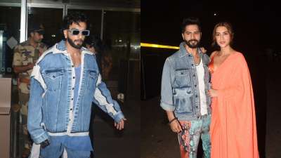 Ranveer Singh looked absolutely cool with his shades on as he was spotted outside the airport on Friday. On the other hand, Varun Dhawan and Kriti Sanon looked absolutely adorable as they stepped out for Bhediya promotions. 