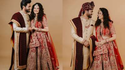 Singer Palak Muchhal tied the knot with music composer Mithoon Sharma in Mumbai on Sunday. Palak Muchhal and Mithoon Sharma greeted the media on Sunday evening as they hosted a few industry friends and family members at their wedding reception. The couple was all smiles as they posed together as man and wife.