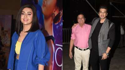 Tejasswi Prakash's Marathi film Mann Kasturi Re has been released in cinema halls. At a special screening event, her parents, Karan Kundrra and his father arrived