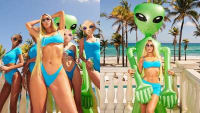 Kim Kardashian has yet again proven why she is the supreme trendsetter by posing with &quot;aliens&quot; in her most recent outlandish photoshoot.