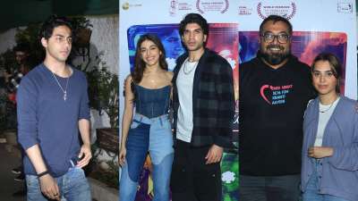 The screening of 'Almost Pyaar with DJ Mohabbat' was attended by the cast and crew members of the film industry. Aryan Khan, the aspiring filmmaker and son of Shah Rukh Khan also attended the screening of Anurag Kashyap's film. The star kid looked dapper in a casual navy blue pullover, which he teamed up with a pair of distressed denim trousers and a pair of white sneakers.