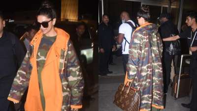 Deepika Padukone set a major style statement in a camouflage long jacket as she was spotted at the airport on early Tuesday morning. 