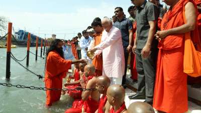 Swami Ramdev organized a 'Sanyas Diksha Parv' ceremony at Har Ki Paidi in Haridwar, Uttarakhand.