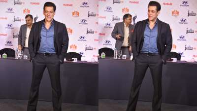 Salman Khan attended the press conference of the Filmfare Awards in Mumbai where he announced the news of hosting the upcoming Filmfare Awards this year. The actor made a dashing appearance in a black suit with a grey shirt and interacted with the media.
