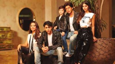 Unseen photos of Shah Rukh Khan with his family are doing the rounds on social media. Shared on several fan pages, the pictures from a photoshoot feature the Pathaan actor along with wife-interior designer Gauri Khan, and their kids Aryan Khan, Suhana Khan and AbRam Khan. 