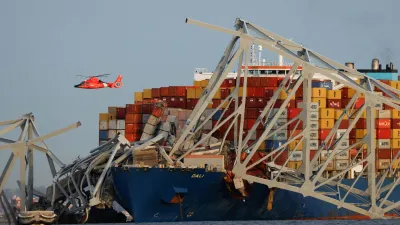 A container ship smashed into a four-lane bridge in the U.S. port of Baltimore in darkness on Tuesday.