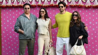Bollywood actor Sidharth Malhotra arrived for Anant and Radhika's pre wedding festivities along with his wife and actor Kiara Advani. Kiara's parents were also spotted at the venue. 