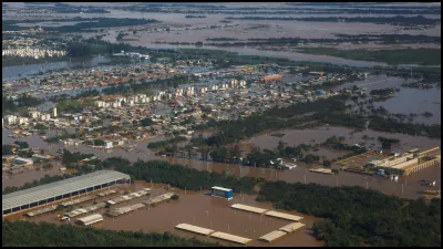 An aerial picture shows flooded houses in Brazil's Rio Grande do Sul.