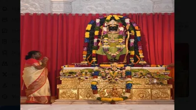 President Droupadi Murmu pays obeisance and performs &quot;aarti&quot; at the Ram temple in Ayodhya, Uttar Pradesh on Wednesday.