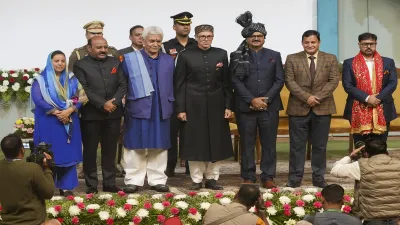 Omar Abdullah with LG Manoj Sinha and his new Cabinet after the swearing-in ceremony Omar Abdullah with LG Manoj Sinha and his new Cabinet after the swearing-in ceremony