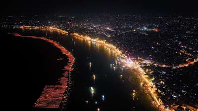 Kashi illuminates with Dev Deepawali celebrations. Posting pictures of Dev Deepawali celebrations, PM Modi said, &quot;The grand appearance of Baba Vishwanath's city Kashi, glittering with millions of diyas on Dev Deepawali, captivates the mind.