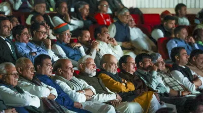 Prime Minister Narendra Modi watched the movie 'The Sabarmati Report' along with several members of his Cabinet besides MPs from the ruling alliance at the Balyogi Auditorium in the Parliament library building.