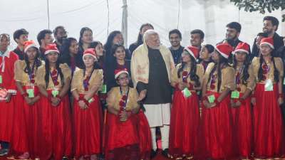 Prime Minister Narendra Modi on Monday attended the Christmas celebrations hosted by the Catholic Bishops' Conference of India (CBCI) at the CBCI Centre premises in New Delhi.