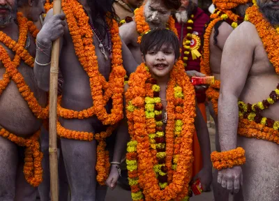 Naga sadhus of Sri Panchayati Atal Akhada take part in the Chavni Pravesh, or royal entry procession 