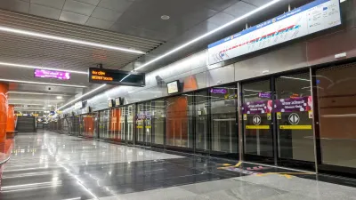 The picture shows the interior of the newly built station of the Delhi-Ghaziabad-Meerut Namo Bharat corridor ahead of its inauguration.