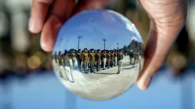 Police personnel are seen during a rehearsal for the upcoming Republic Day Parade at the Ridge, in Shimla. The 76th Republic Day celebrations will be held on January 26 across the nation. 