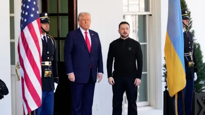 President Donald Trump welcomed Ukraine President Volodymyr Zelenskyy at the White House in Washington. While greeting him, Trump told the media, &quot;He&#039;s all dressed up today,&rdquo; as both leaders shook hands.