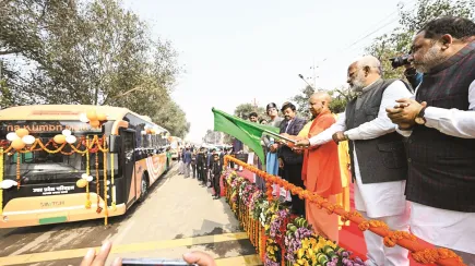 Buses for devotees in Prayagraj. 