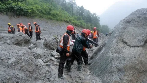 Officials during a rescue operation in Nepal following