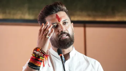Union Minister Chirag Paswan speaks during an event in