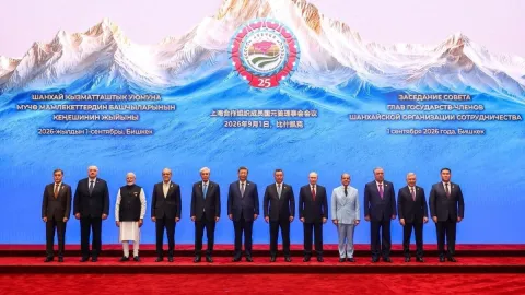 PM Modi addressing SCO summit in Bishkek. 