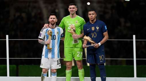 Lionel Messi, Emiliano Martinez and Kylian Mbappe