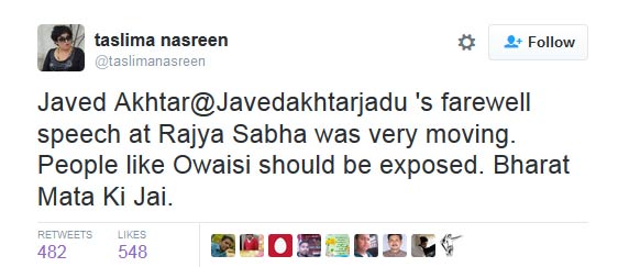 India Tv - Taslima Tweet India Tv - Taslima Tweet