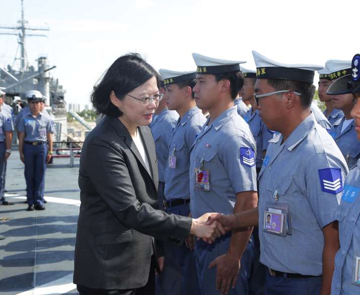 Taiwan's President aboard a Navy ship before it sets out to