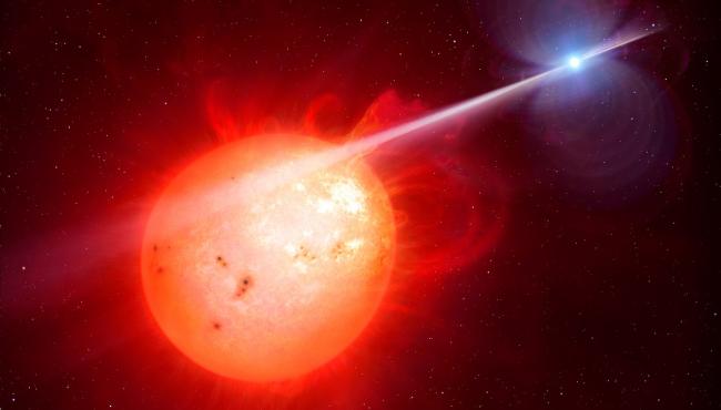 Exotic White Dwarf Star Lashes Neighboring Red Dwarf With