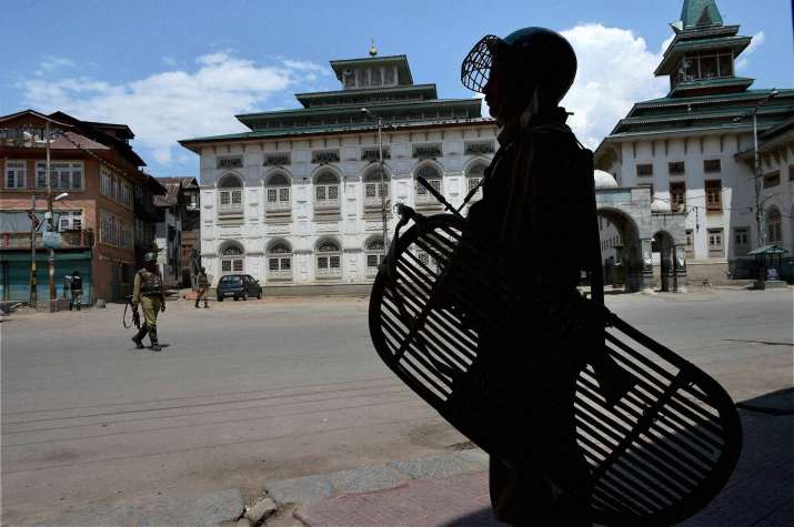 CRPF jawans stand guard during curfew and strike for the