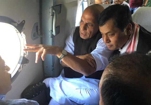 Rajnath Singh undertakes aerial survey of flood hit areas