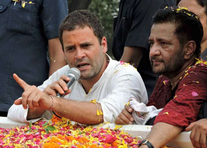 Congress Vice President Rahul Gandhi speaks during a road