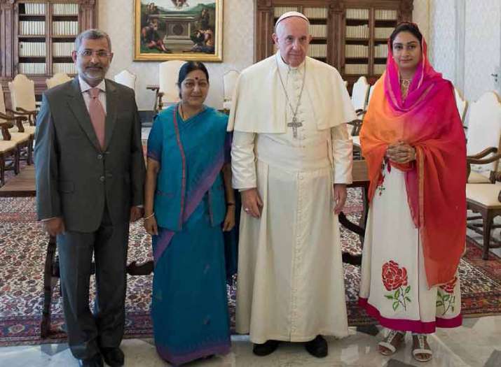 External Affairs Minister Sushma Swaraj with Pope Francis