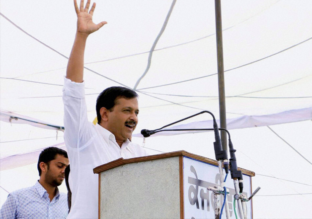 Arvind Kejriwal addressing a public rally at Dhuri in