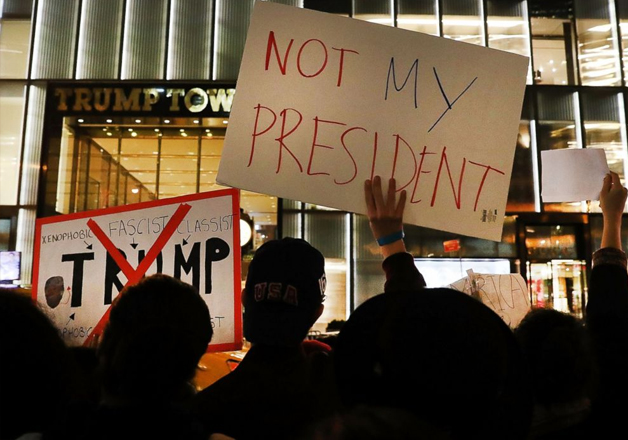 Dozens of anti-Donald Trump protesters outside Trump Tower.