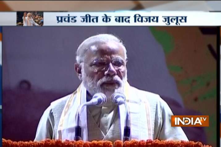 PM Modi addresses supporters at BJP headquarters