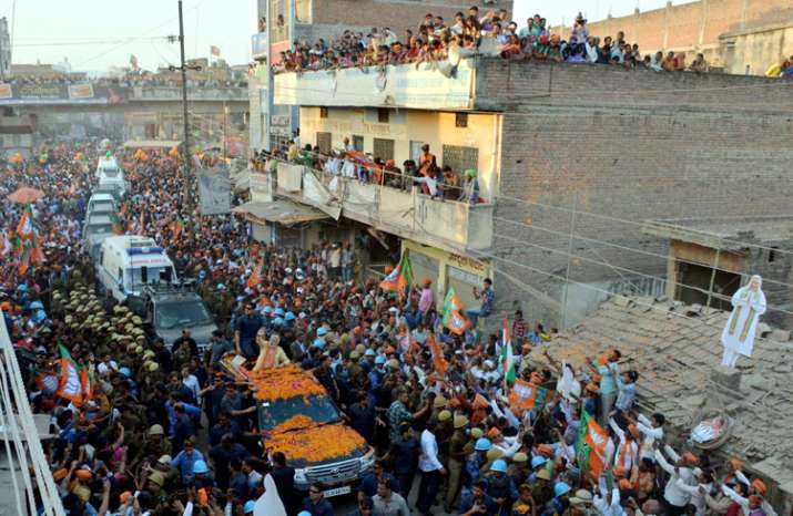 Prime Minister Narendra Modi during his road show in