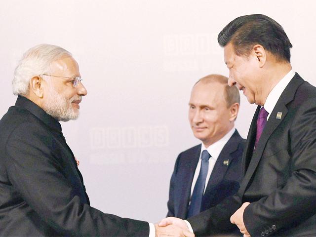 Chinese President Xi with PM Modi and President Putin