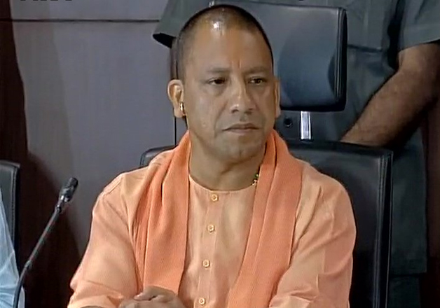 Yogi Adityanath at a press conference in Lucknow