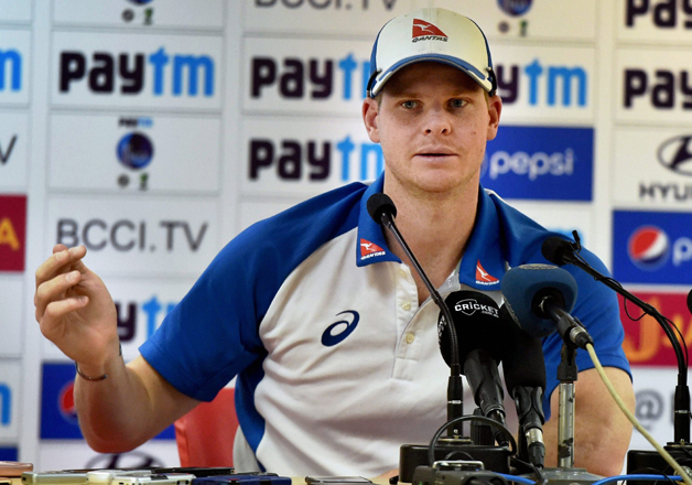 Steve Smith addressing a press conference in Dharamshala